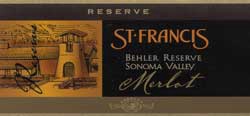 1999 St. Francis Behler Reserve Merlot, Sonoma Valley - click image for full description