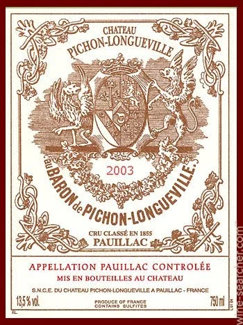 2003 Chateau Pichon-Longueville au Baron de Pichon-Longueville Pauillac (6 Liter) - click image for full description