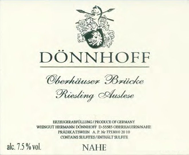 2022 Weingut Donnhoff Oberhauser Brucke Riesling Auslese - click image for full description