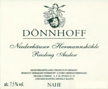 2022 Weingut Donnhoff Niederhauser Hermannshohle Riesling Auslese Goldkapsel - click image for full description