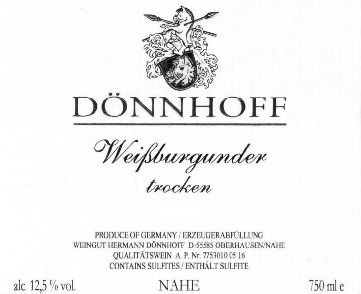 2023 DONNHOFF PINOT BLANC WEISSBURGUNDER TROCKEN, NAHE image