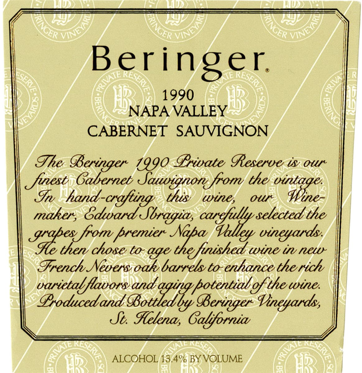 1990 BERINGER VINEYARDS PRIVATE RESERVE CABERNET SAUVIGNON, NAPA VALLEY, USA image