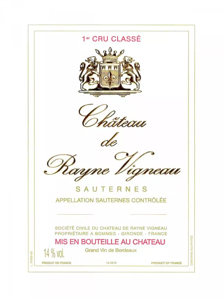 1995 Chateau de Rayne Vigneau Sauternes - click image for full description