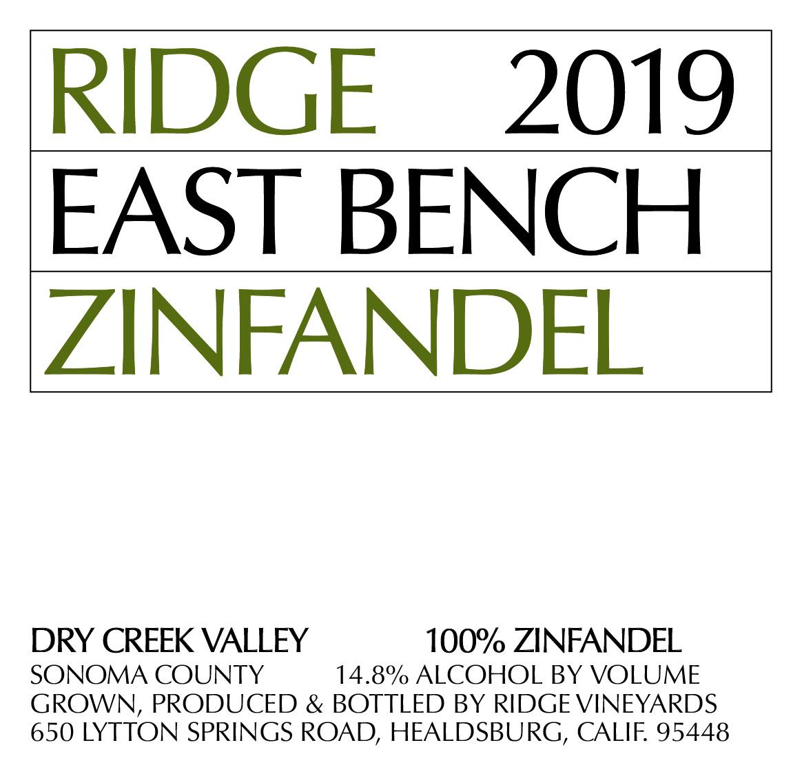2019 Ridge Zinfandel East Bench - click image for full description