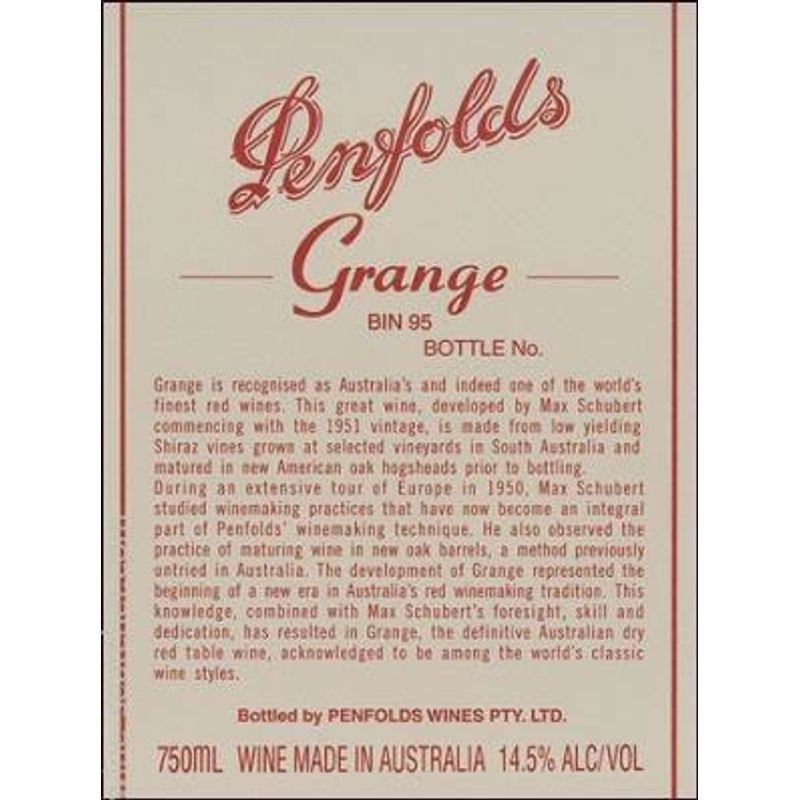 1998 Penfolds Grange Shiraz South Australia - click image for full description