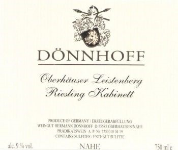 2023 DONNHOFF RIESLING KABINETT OBERHAUSER LEISTENBERG GERMANY - click image for full description