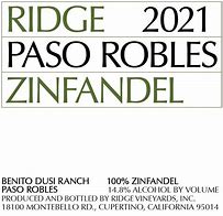 2021 Ridge Zinfandel Paso Robles - click image for full description