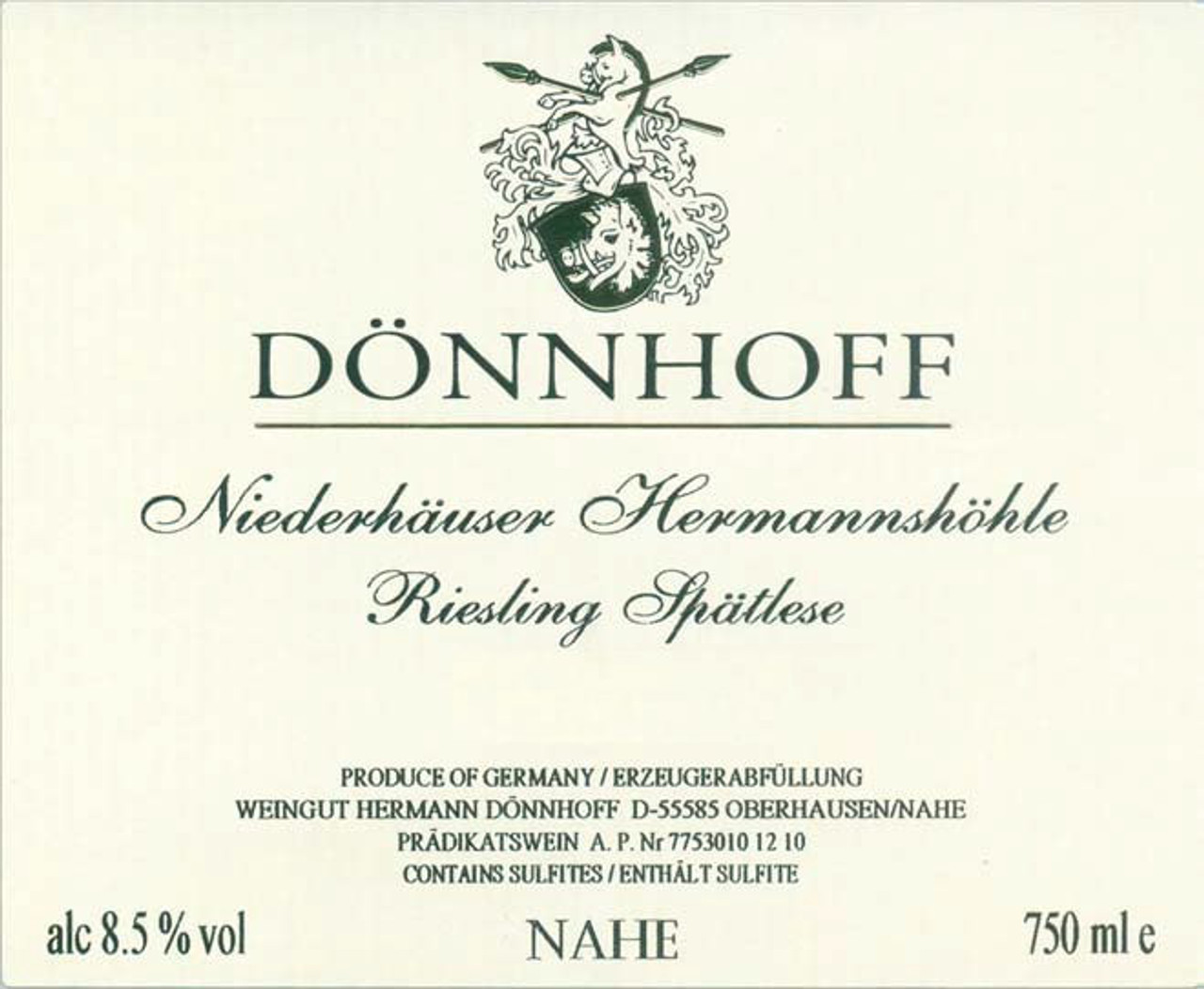 2022 DONNHOFF RIESLING SPATLESE NIEDERHAUSER HERMANNSHOHLE GERMANY image