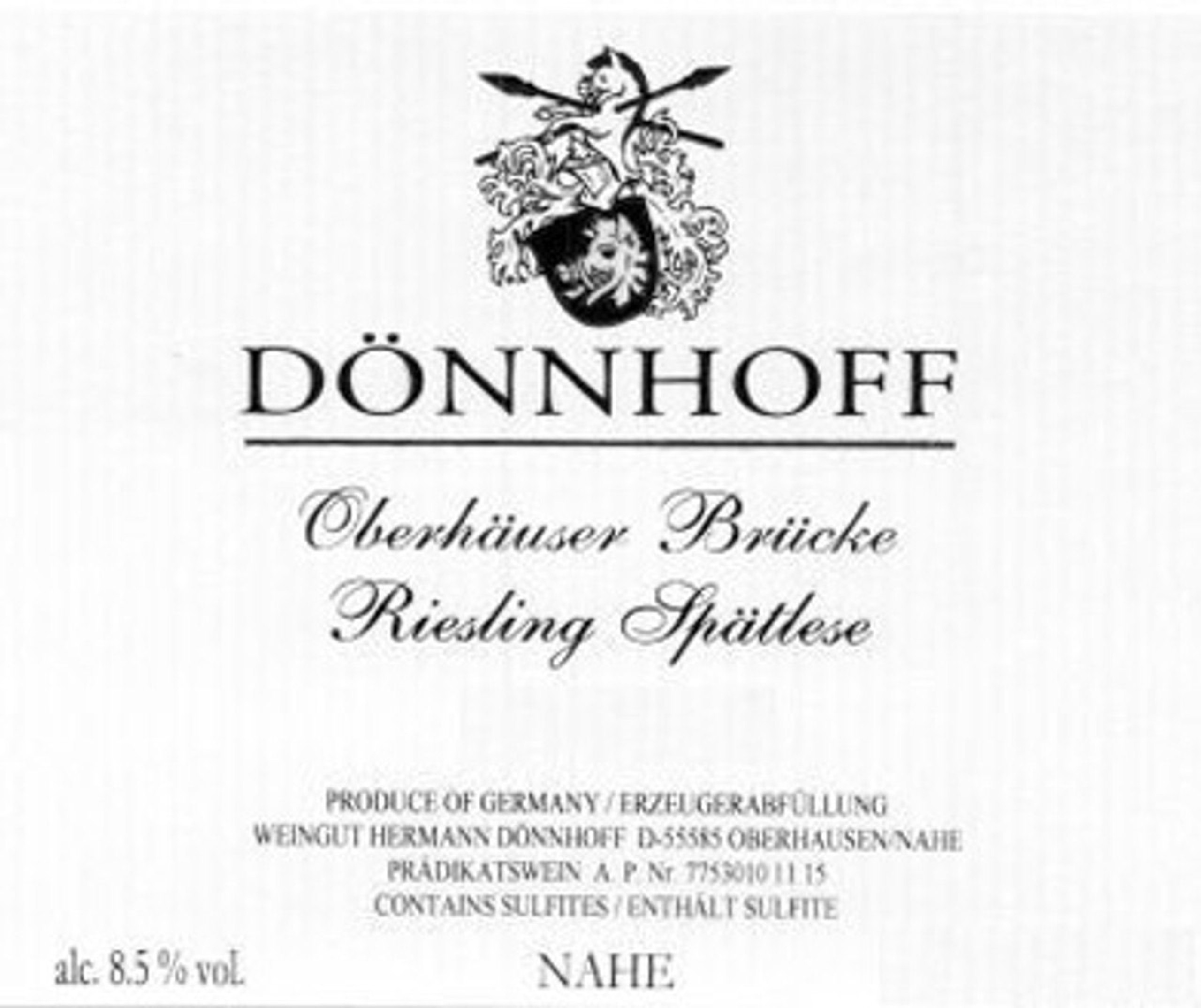 2022 DONNHOFF RIESLING SPATLESE OBERHAUSER BRUCKE GERMANY image