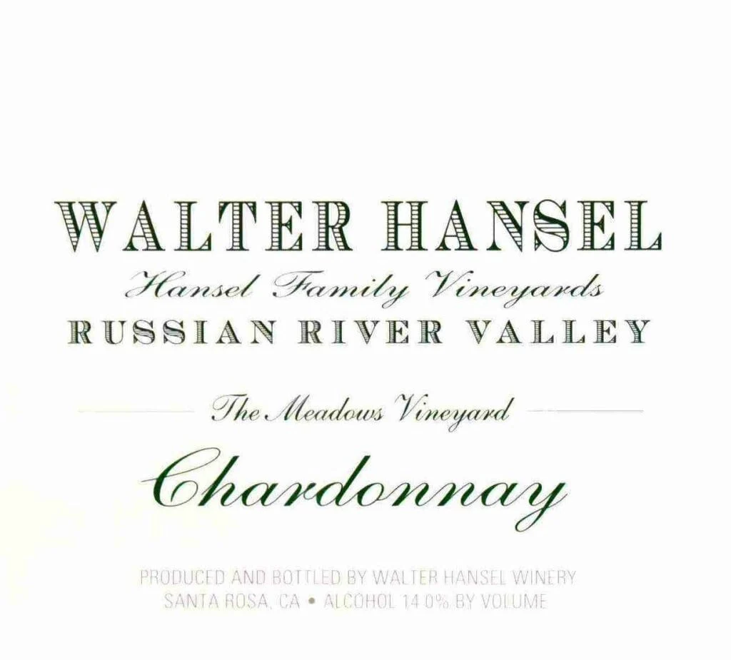 2022 Walter Hansel 'The Meadows Vineyard' Chardonnay, Russian River Valley, - click image for full description