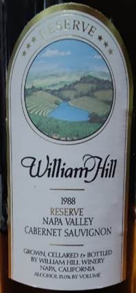 1988 William Hill Estate Winery Reserve Cabernet Sauvignon, Napa Valley, USA - click image for full description